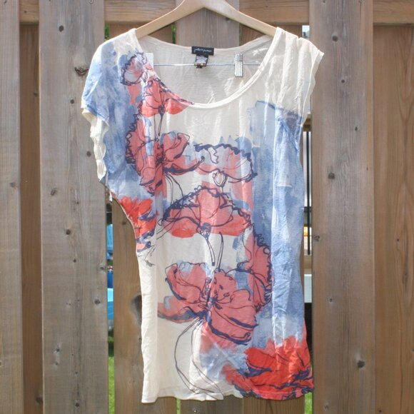 BEAUTIFUL Jules + James Watercolor Flowers Top Cap Sleeve Women's Size M - Picture 1 of 5